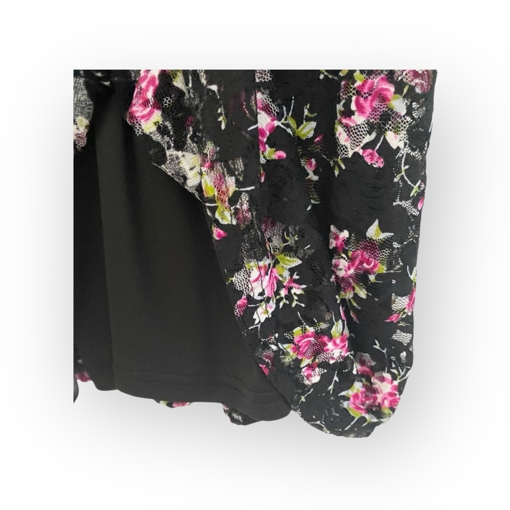 new LF Millau 𑁍 Floral Print Lace Babydoll Dress 𑁍 Black with Pink Flowers 𑁍 M - Picture 7 of 16